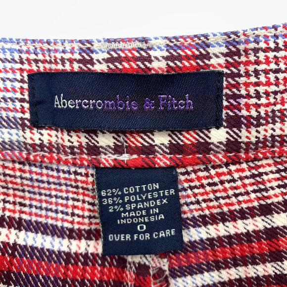 VTG Abercrombie & Fitch Y2K Flare Leg Low Rise Pants Womens Sz 0 Red Blue Plaid - Picture 5 of 5